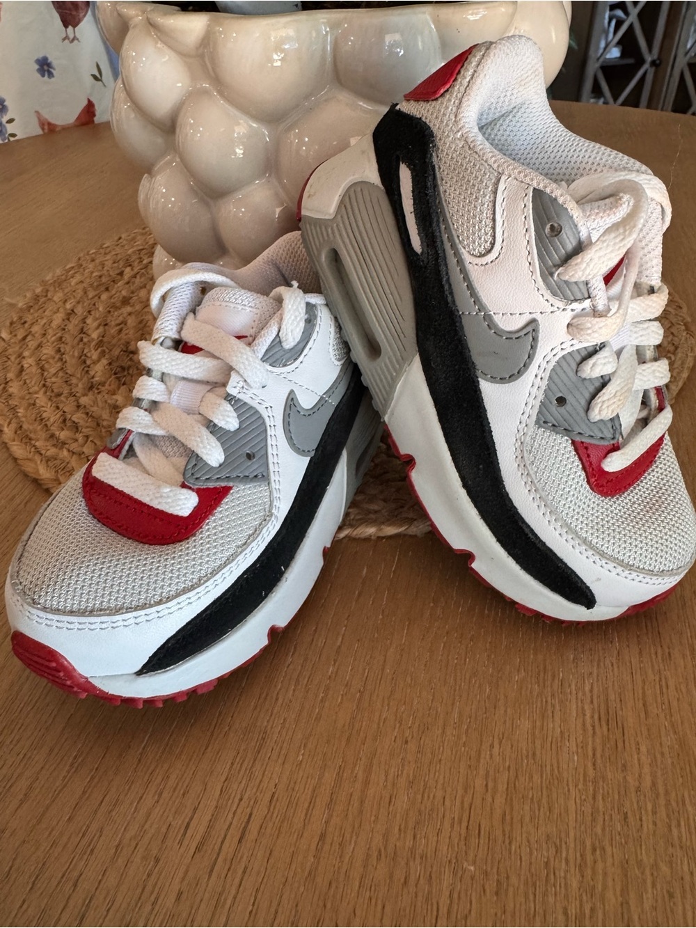 Kids Nike Air Max White and Red Athletic Sneakers